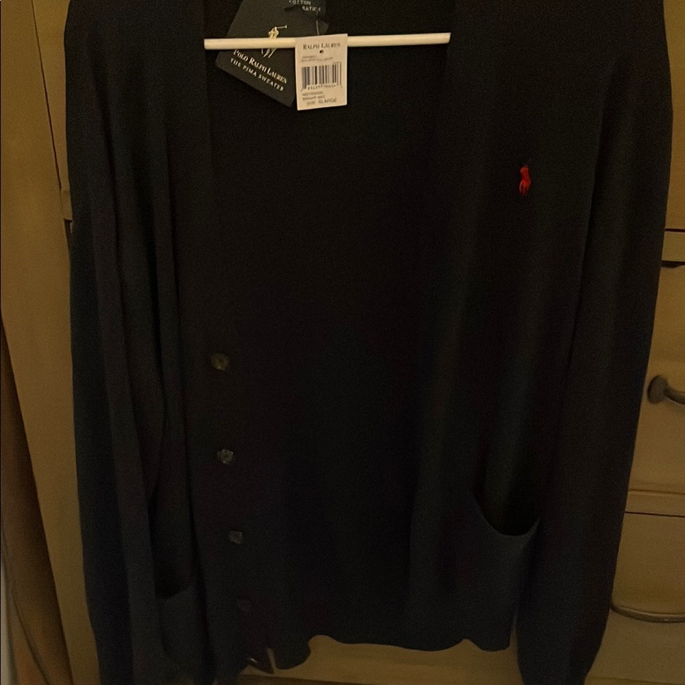 Ralph Lauren Black Cardigan with Red Logo